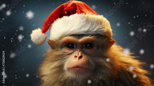 a monkey in a Santa Claus hat. year of the monkey concept