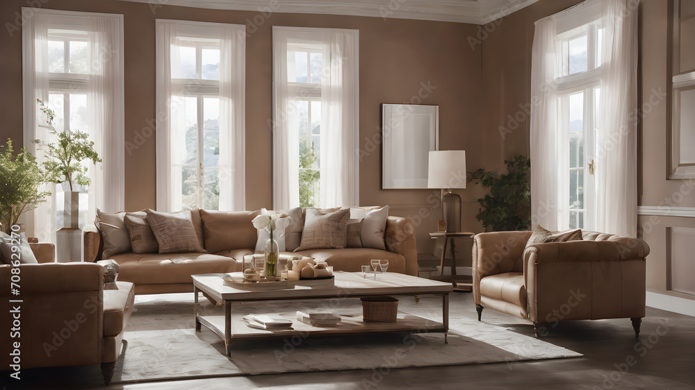 Fototapeta premium A light brown living room
