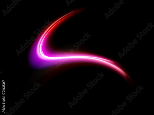 Vector glowing light lines. Neon light, light effect PNG. pink line light PNG, magical glow, shine.