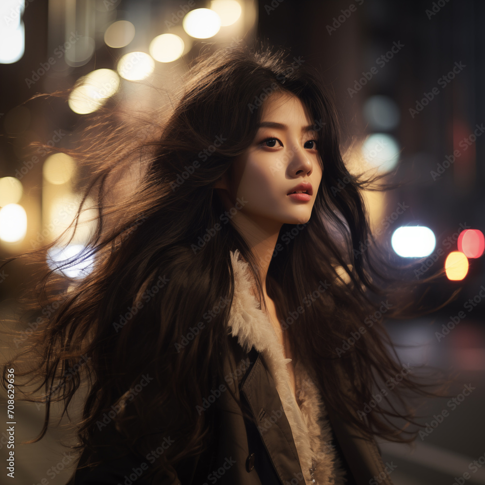 Chinese woman in the city street at night
Chinese woman in the city street at night