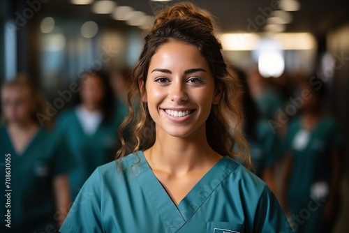 Confident young female healthcare professional in scrubs photo