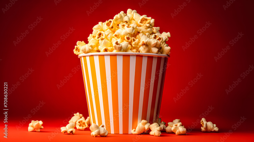 Popcorn delight, A vibrant background sets the stage for the ultimate movie watching experience, enhancing the joy of crunchy, buttery popcorn.