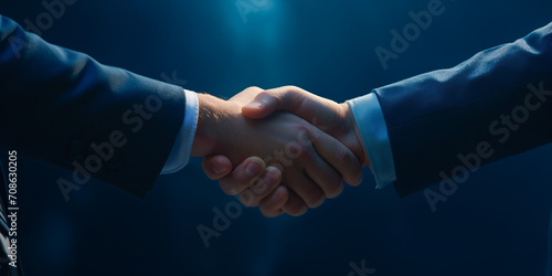 Geschäftsleute Händeschütteln erfolgreiche Partnerschaft als Querformat für Banner, ai generativ  photo