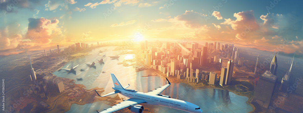 concept of travel with plane, plane, tickets - obrazy, fototapety, plakaty 