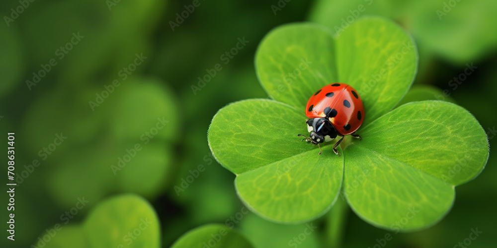 Marienkäfer in rot auf einem Glückskleeblatt als Glücksbringer Marienkäfer in rot auf einem Glückskleeblatt als Glücksbringer