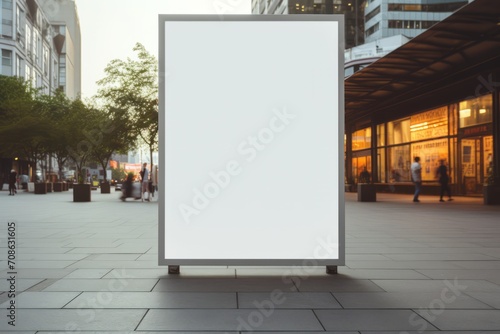 A blank poster template in a vibrant street market