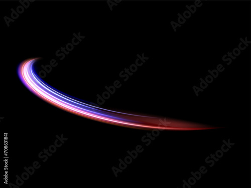 Abstract red blue wave light effect in perspective vector illustration. Magic luminous azure glow design element on black background, flash luminosity, abstract neon motion glowing wavy lines