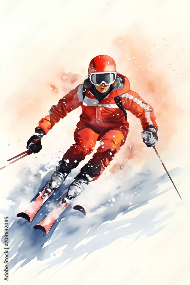ski athlete, in watercolor style, generative ai