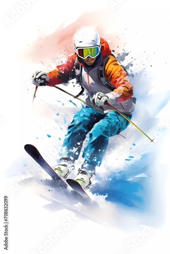 ski athlete, in watercolor style, generative ai