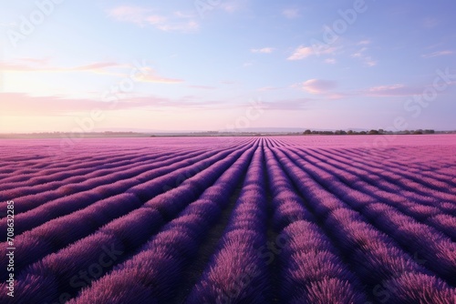 Aerial background of an expansive lavender field in the early morning light