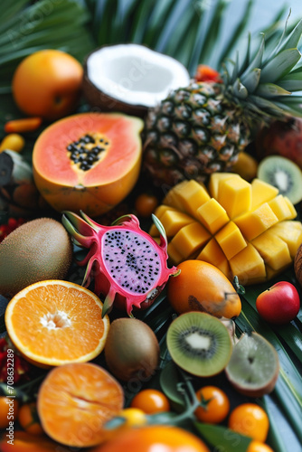 Fresh,exotic fruits,assorted fruits colorful background.Vitamins natural nutrition concept