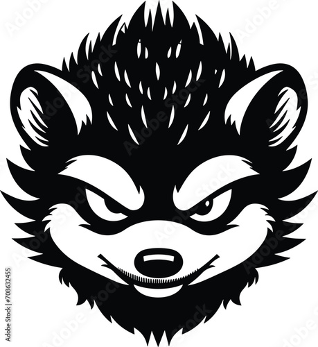 Black angry hedgehog Vector illustration, isolated on a white background.