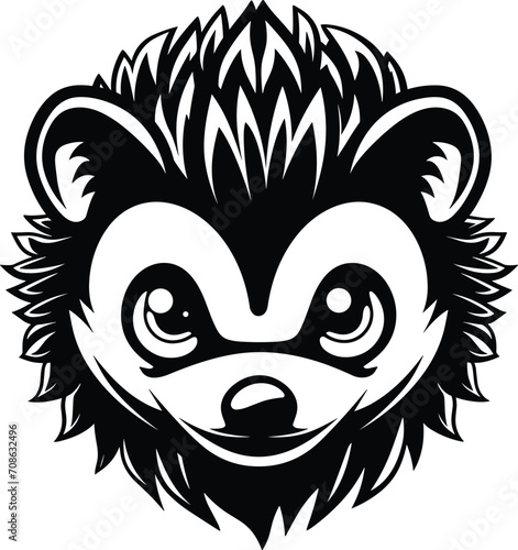 Black angry hedgehog Vector illustration, isolated on a white background.