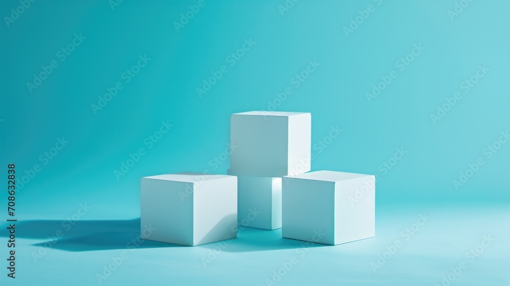 Three white cubes on a blue background. Three white cubes on a blue background.