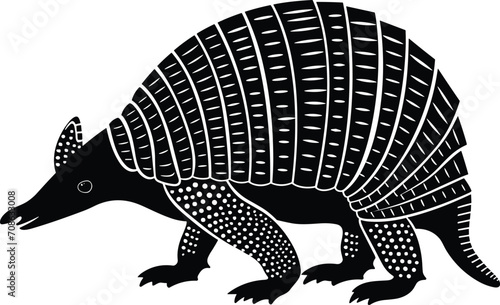 Giant Armadillo Black and White Vector Illustration, Isolated on White Background.
