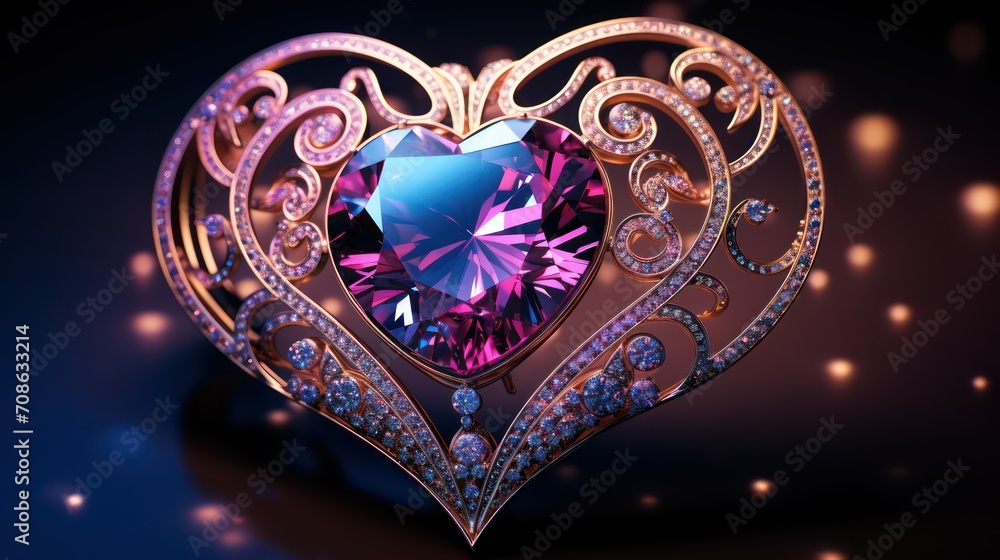 Luxury diamond ring in the shape of a heart on a dark background Luxury diamond ring in the shape of a heart on a dark background