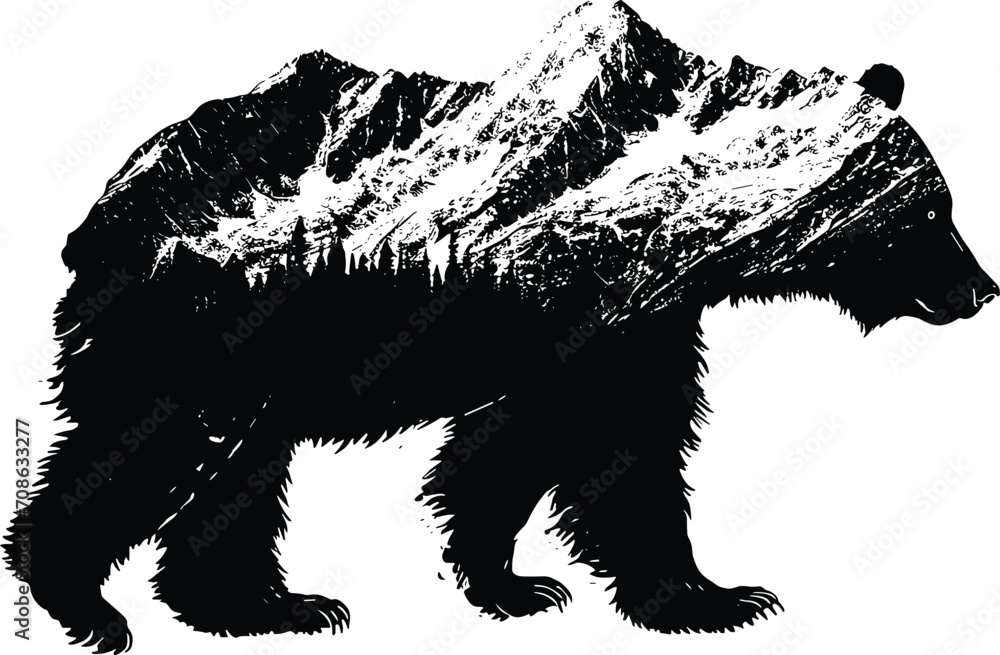Bear Vector Double exposure wildlife concept illustration, isolated on a white background Bear Vector Double exposure wildlife concept illustration, isolated on a white background
