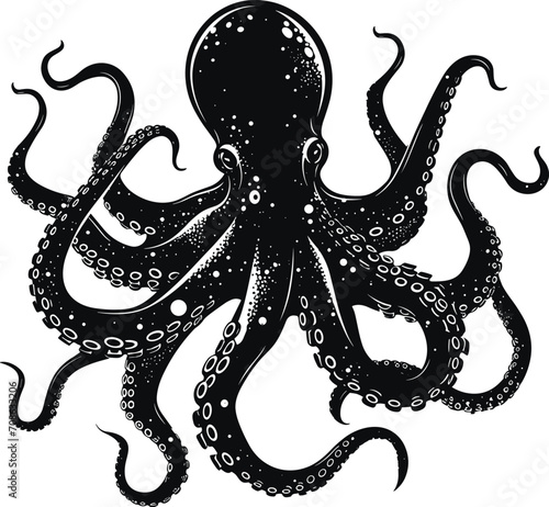 Hand Drawn Ink Octopus Vintage Vector Illustration. Isolated on white background.