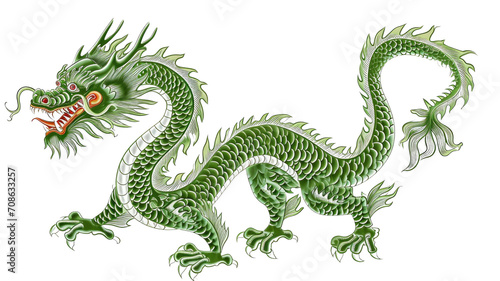 Illustration of a green dragon with a detailed scale pattern © mashimara