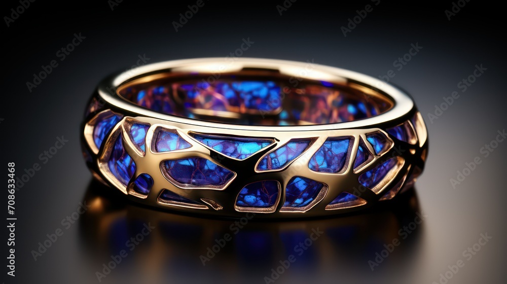 Jewelry ring with blue glass on a black background Jewelry ring with blue glass on a black background