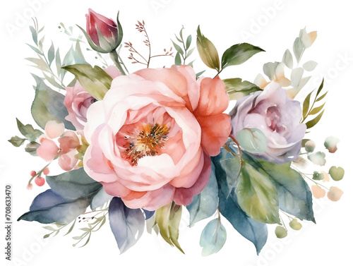 Border of watercolor flower floral natural elements on transparent background