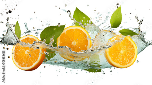 Orange slices splashing in water  fresh and dynamic