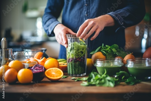 A close up of hands preparing a nutrient packed smoothie, promoting wellness and managing symptoms of Stills Disease photo