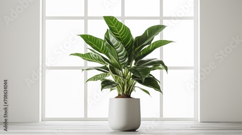 a tropical indoor garden, a green leaves arrangement from tropical plants in a minimalist modern style, isolated on a pristine white background for a clean and contemporary aesthetic.