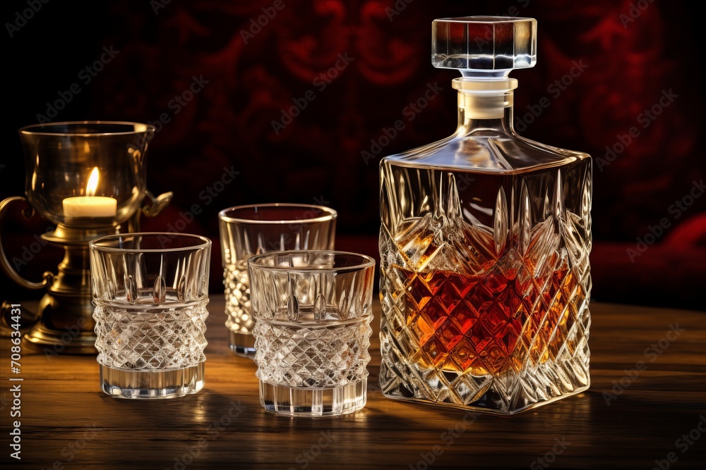Elegant Room with Wooden Table, Premium Whiskey, and Glistening Ice Cubes for a Luxurious Ambience Elegant Room with Wooden Table, Premium Whiskey, and Glistening Ice Cubes for a Luxurious Ambience