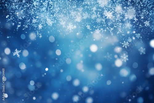 Abstract background with falling snowflakes and bokeh lights