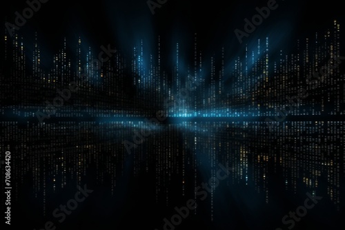 Abstract binary code on dark backdrop. Digital technology background © KerXing