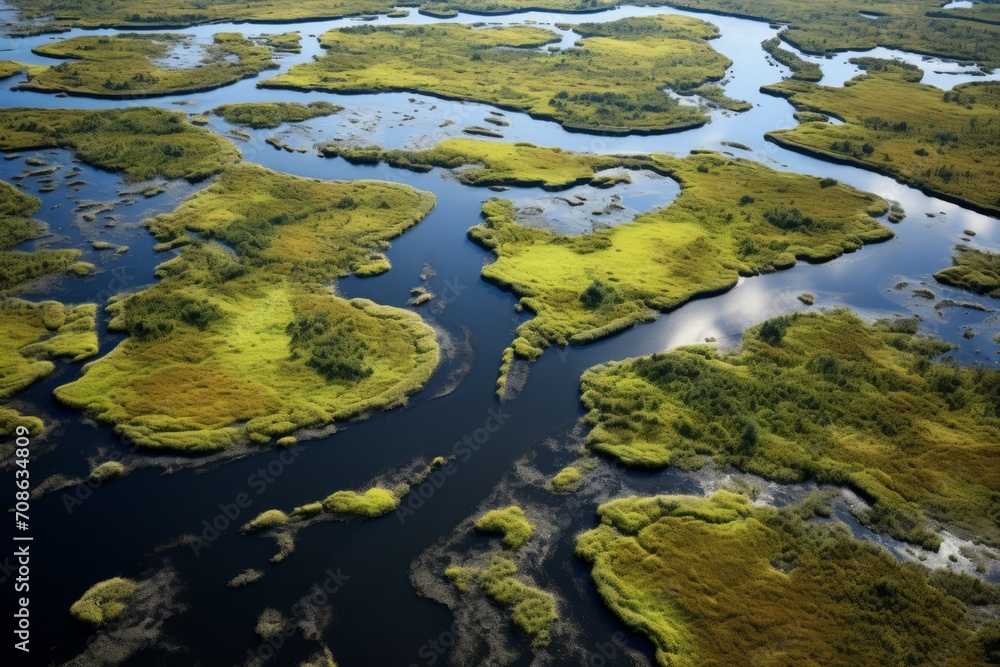 An aerial view of a wetland teeming with birdlife, illustrating the rich biodiversity that depends on consistent water quality monitoring