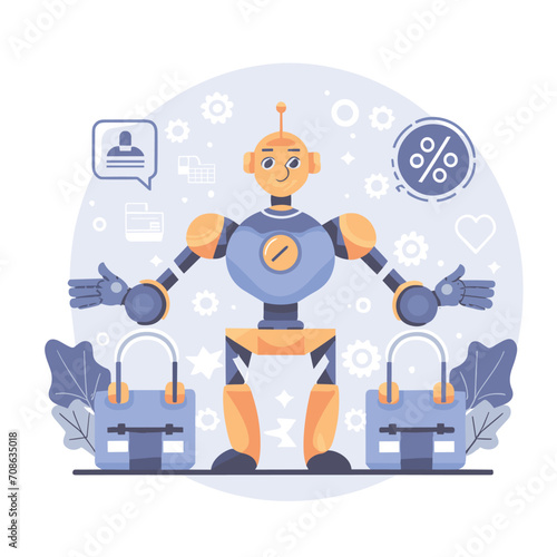 2d vector illustration colorful technology , ai robot making jobs helping people colorful design