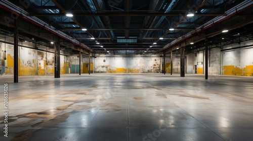 Vast Empty Industrial Warehouse AI Generated © ArquitecAi