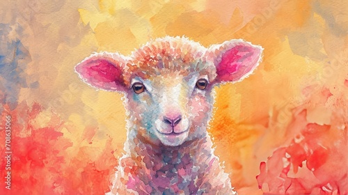 Cute sheep watercolor style. Colorful cartoon sheep. Beautiful banner for decoration design, print, wallpaper, textile, interior design, poster, children books, decorate children rooms