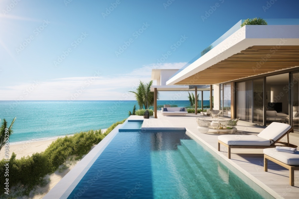 Beach house tranquility with a private pool and panoramic ocean views