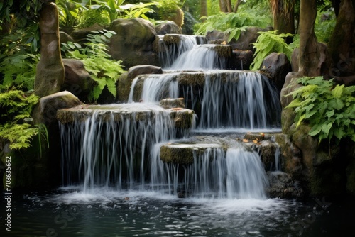 Cascading waterfall creating a stunning natural water feature © KerXing