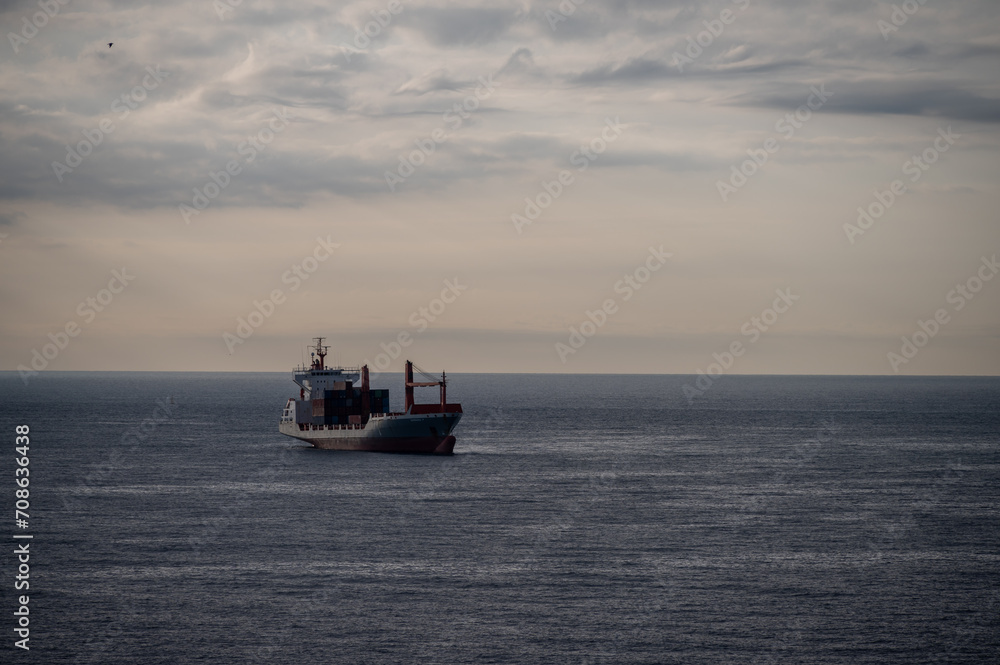 Container ship in the Meditarranean sea.