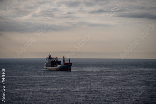 Container ship in the Meditarranean sea.