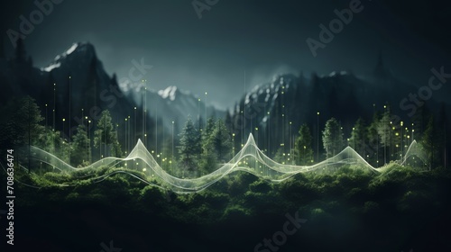 Creative audio waveforms transforming into nature inspired elements, showcasing the harmony between sound and the environment