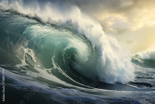 Dynamic ocean waves crashing against a sandy beach