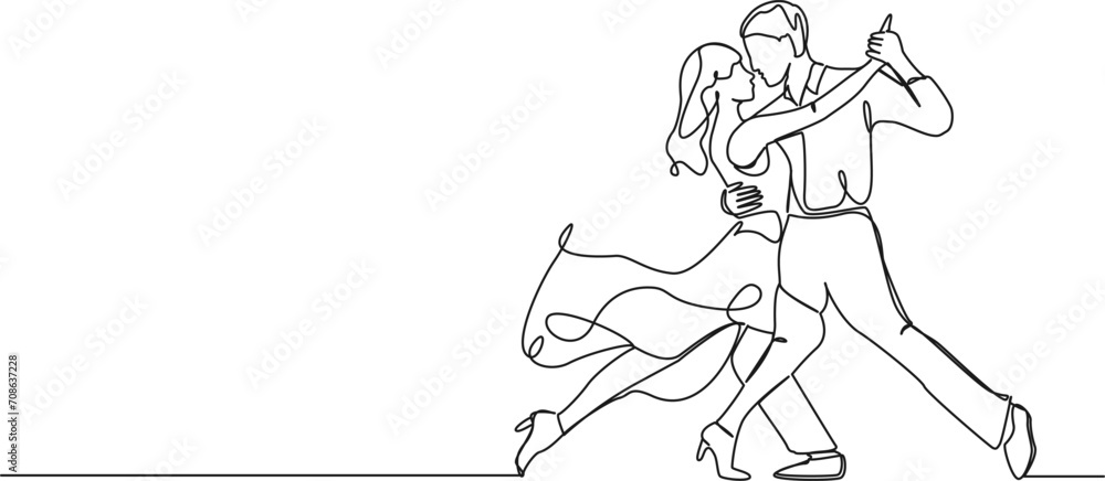 continuous single line drawing of couple dancing, line art vector illustration
