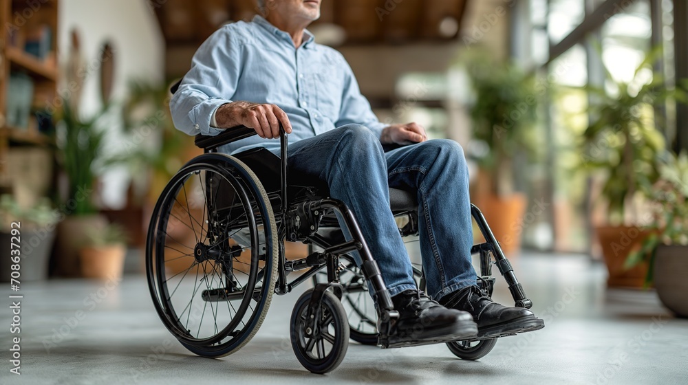 Obraz premium Man Sitting in Wheelchair in Room. Generative AI.