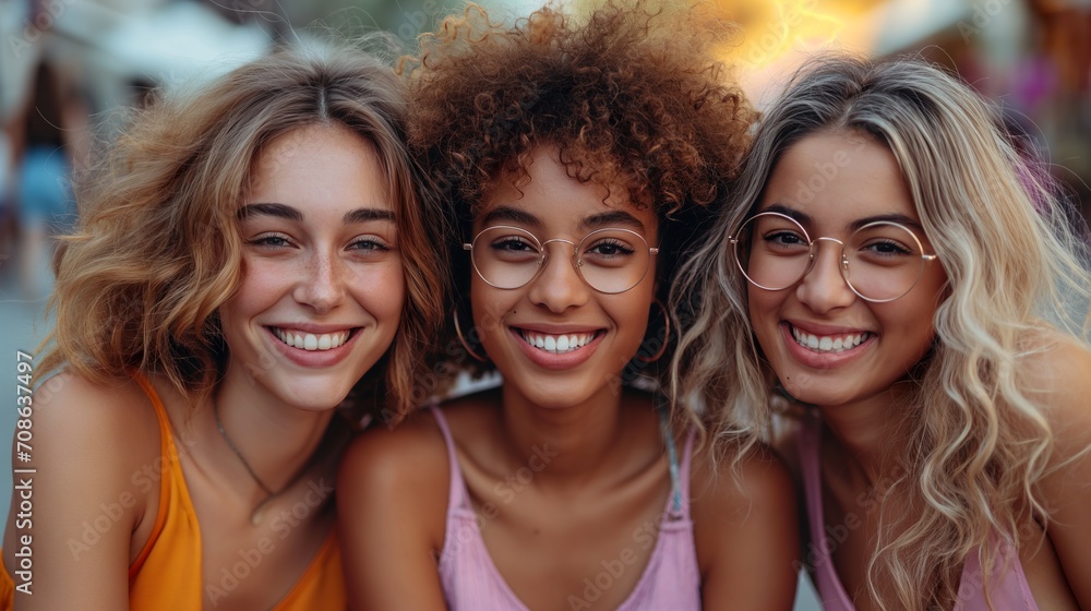 Three Women Smiling and Posing for a Picture. Generative AI. Three Women Smiling and Posing for a Picture. Generative AI.
