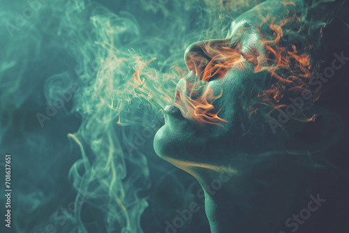 A person exhaling smoke, smoking concept photo