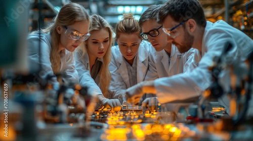 Scientists Observing an Object in a Laboratory Setting. Generative AI.