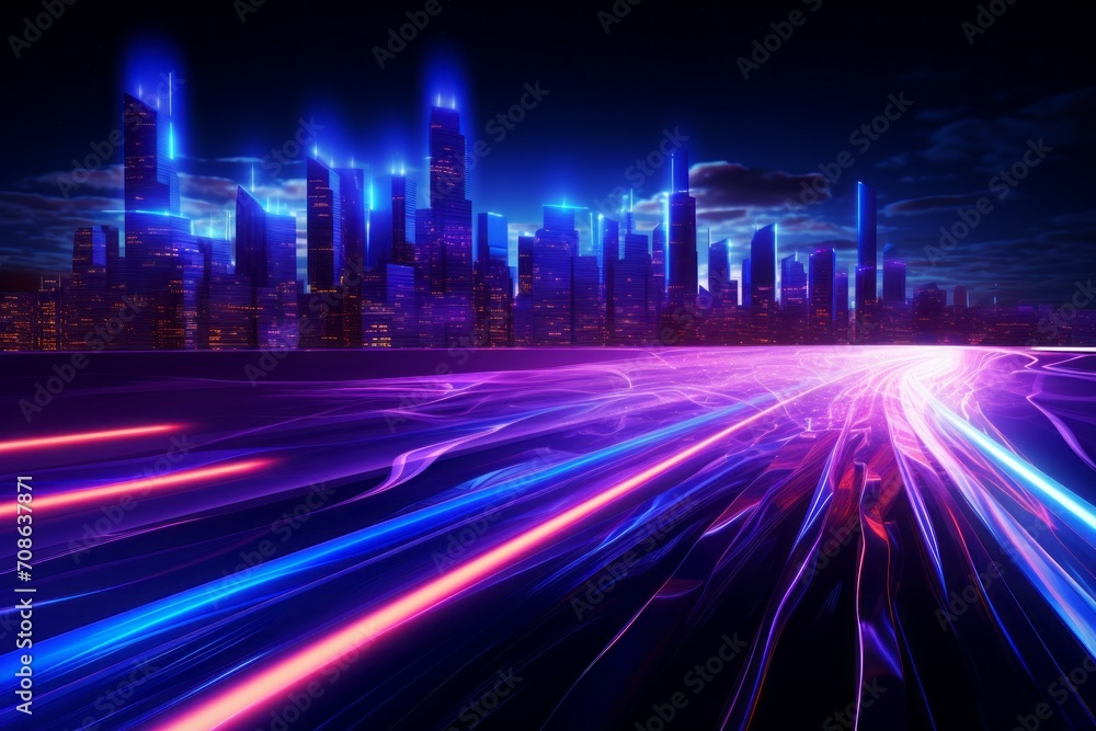 Futuristic and sleek social media background with neon light trails