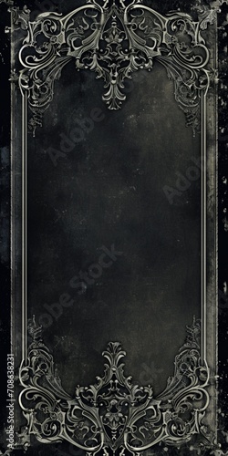 Dark gothic silver antique border, frame on black background