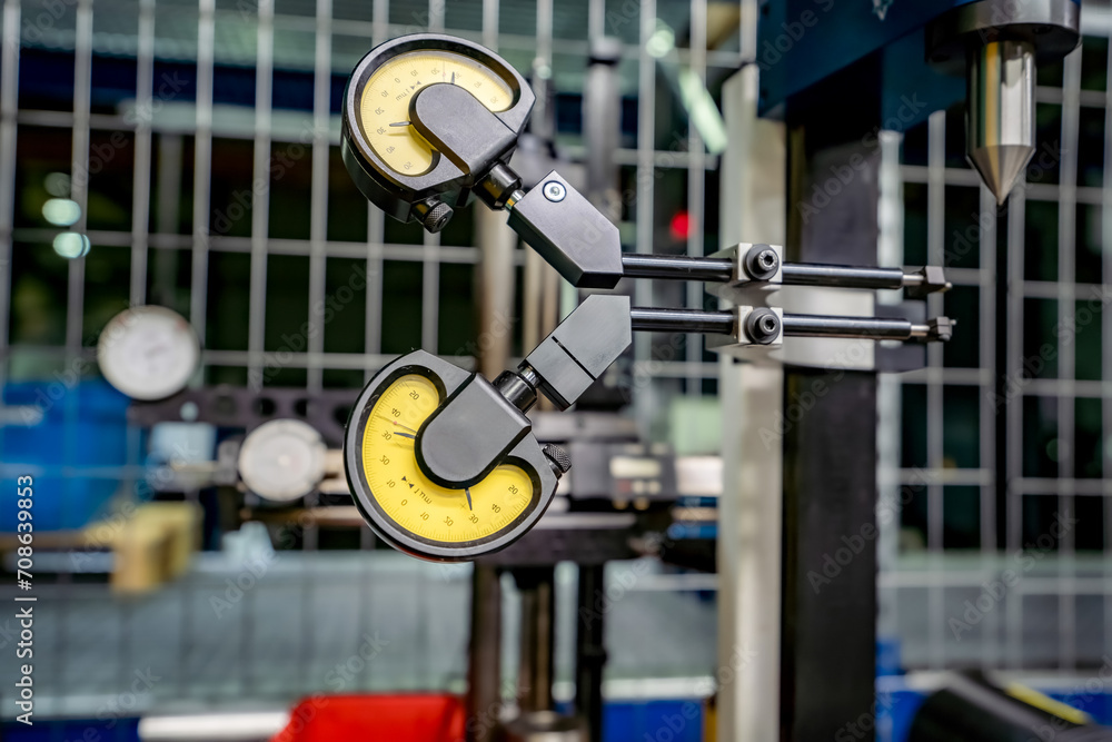 Naklejka premium Lever type indicators for measuring and checking the runout and accuracy of CNC cutting tools.