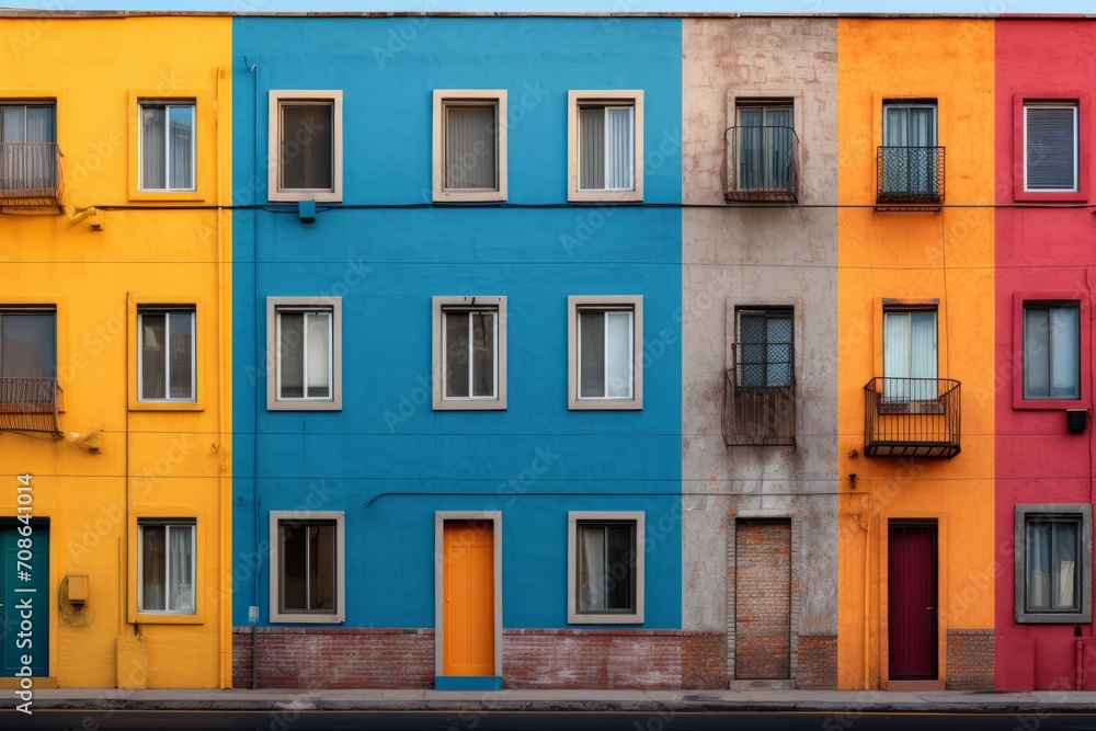 Colorful buildings lining a vibrant city street